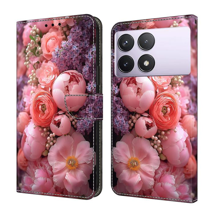 Funda para teléfono de cuero vegano pintado con efecto cristal, For Redmi Note 14 5G, For Redmi Note 14 Pro 5G, For Redmi 14C 4G, For Redmi 13C 4G / 5G, For Redmi K70E / Poco X6 Pro