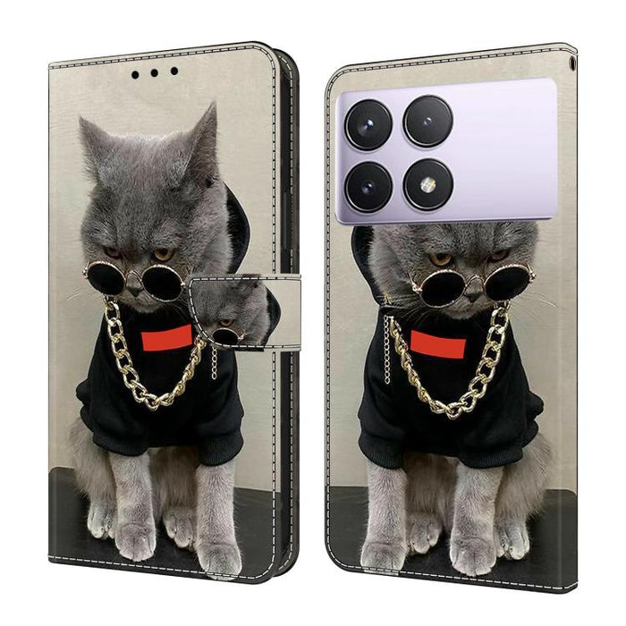Funda para teléfono de cuero vegano pintado con efecto cristal, For Redmi Note 14 5G, For Redmi Note 14 Pro 5G, For Redmi 14C 4G, For Redmi 13C 4G / 5G, For Redmi K70E / Poco X6 Pro