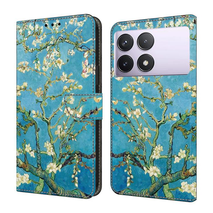 Funda para teléfono de cuero vegano pintado con efecto cristal, For Redmi Note 14 5G, For Redmi Note 14 Pro 5G, For Redmi 14C 4G, For Redmi 13C 4G / 5G, For Redmi K70E / Poco X6 Pro