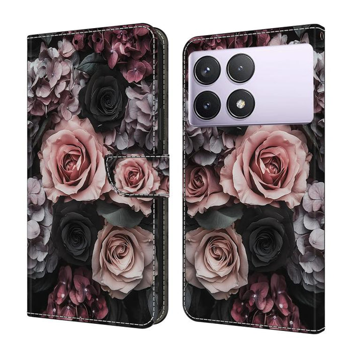 Funda para teléfono de cuero vegano pintado con efecto cristal, For Redmi Note 14 5G, For Redmi Note 14 Pro 5G, For Redmi 14C 4G, For Redmi 13C 4G / 5G, For Redmi K70E / Poco X6 Pro