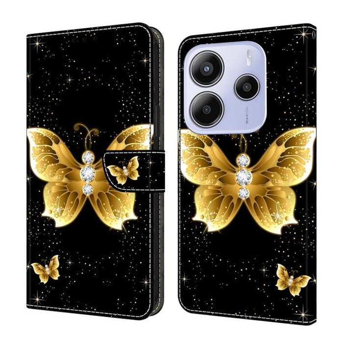 Funda para teléfono de cuero vegano pintado con efecto cristal, For Redmi Note 14 5G, For Redmi Note 14 Pro 5G, For Redmi 14C 4G, For Redmi 13C 4G / 5G, For Redmi K70E / Poco X6 Pro
