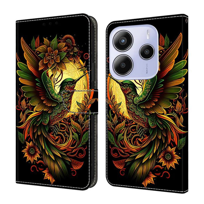 Funda para teléfono de cuero vegano pintado con efecto cristal, For Redmi Note 14 5G, For Redmi Note 14 Pro 5G, For Redmi 14C 4G, For Redmi 13C 4G / 5G, For Redmi K70E / Poco X6 Pro