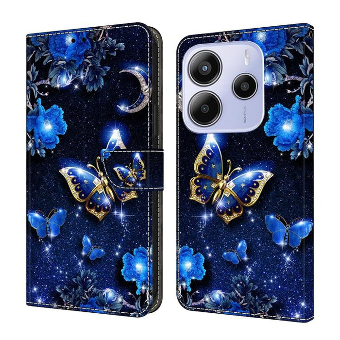 Funda para teléfono de cuero vegano pintado con efecto cristal, For Redmi Note 14 5G, For Redmi Note 14 Pro 5G, For Redmi 14C 4G, For Redmi 13C 4G / 5G, For Redmi K70E / Poco X6 Pro