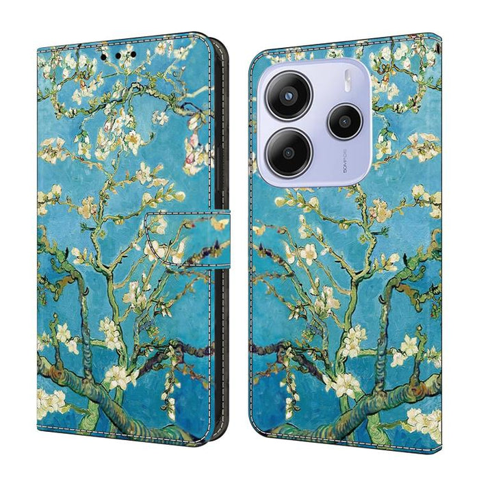Funda para teléfono de cuero vegano pintado con efecto cristal, For Redmi Note 14 5G, For Redmi Note 14 Pro 5G, For Redmi 14C 4G, For Redmi 13C 4G / 5G, For Redmi K70E / Poco X6 Pro