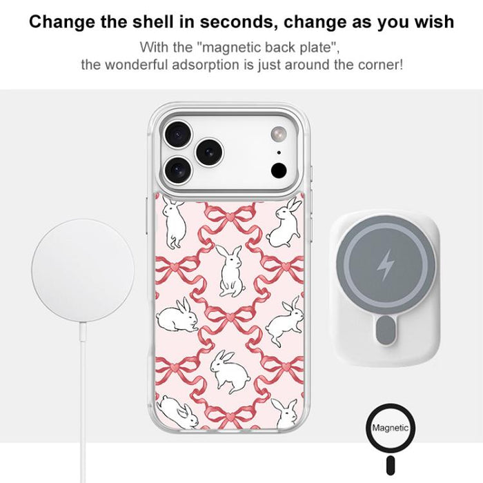 Funda magnética para teléfono con diseño de conejo blanco y nudo de mariposa, For iPhone 17 Pro Max, For iPhone 17 Pro, For iPhone 17, For iPhone Air, For iPhone 16 Pro Max, For iPhone 16 Pro, For iPhone 15 Pro Max, For iPhone 15 Pro