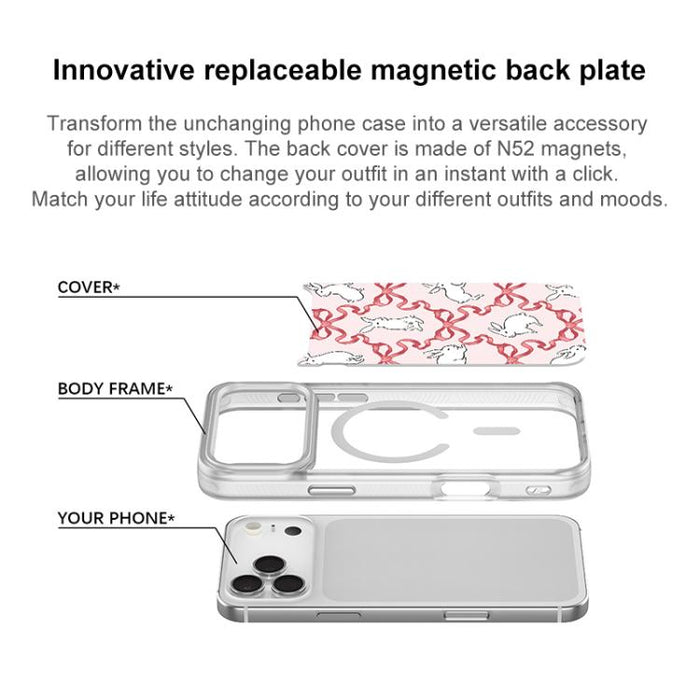 Funda magnética para teléfono con diseño de conejo blanco y nudo de mariposa, For iPhone 17 Pro Max, For iPhone 17 Pro, For iPhone 17, For iPhone Air, For iPhone 16 Pro Max, For iPhone 16 Pro, For iPhone 15 Pro Max, For iPhone 15 Pro
