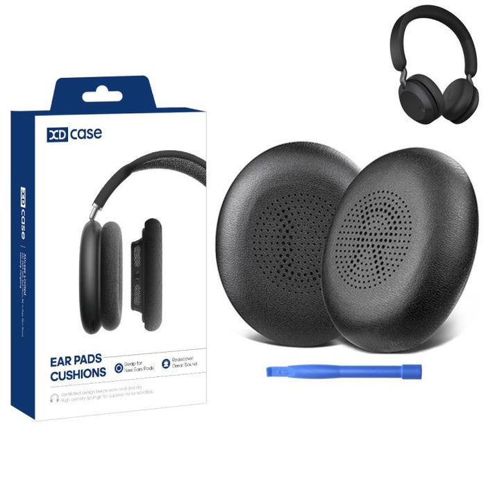 XDcase 1 par de almohadillas de cuero proteico para auriculares, pieza de repuesto con herramienta de palanca, For Jabra Elite 45h / Evolve2 65