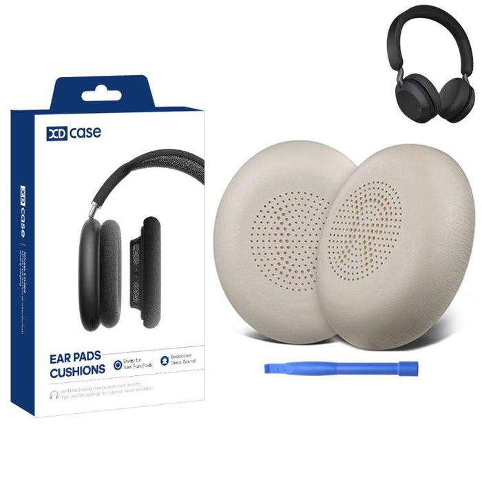 XDcase 1 par de almohadillas de cuero proteico para auriculares, pieza de repuesto con herramienta de palanca, For Jabra Elite 45h / Evolve2 65