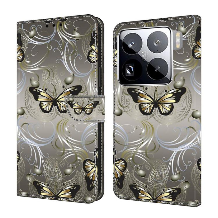 Funda para teléfono de cuero vegano pintado con efecto cristal, For Xiaomi 15T, For Xiaomi 15 Pro, For Xiaomi 15