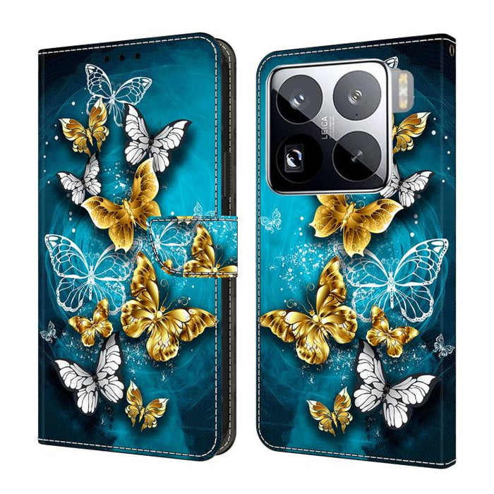 Funda para teléfono de cuero vegano pintado con efecto cristal, For Xiaomi 15T, For Xiaomi 15 Pro, For Xiaomi 15