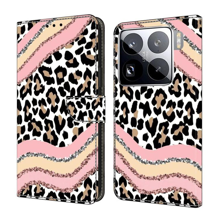 Funda para teléfono de cuero vegano pintado con efecto cristal, For Xiaomi 15T, For Xiaomi 15 Pro, For Xiaomi 15