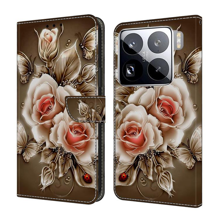 Funda para teléfono de cuero vegano pintado con efecto cristal, For Xiaomi 15T, For Xiaomi 15 Pro, For Xiaomi 15