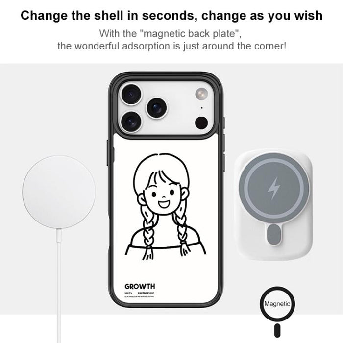 Funda magnética para teléfono con estampado de chica con doble trenza estilo boceto, For iPhone 17 Pro Max, For iPhone 17 Pro, For iPhone 17, For iPhone Air, For iPhone 16 Pro Max, For iPhone 16 Pro, For iPhone 15 Pro Max, For iPhone 15 Pro