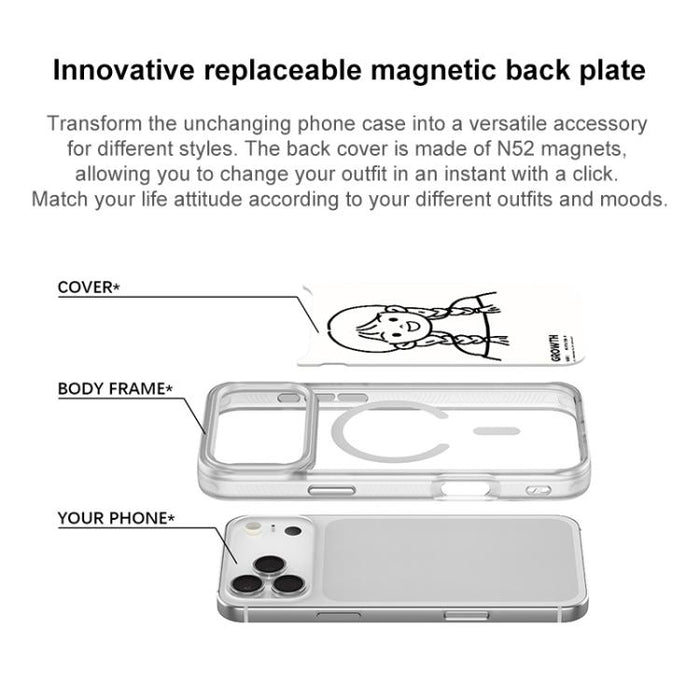 Funda magnética para teléfono con estampado de chica con doble trenza estilo boceto, For iPhone 17 Pro Max, For iPhone 17 Pro, For iPhone 17, For iPhone Air, For iPhone 16 Pro Max, For iPhone 16 Pro, For iPhone 15 Pro Max, For iPhone 15 Pro