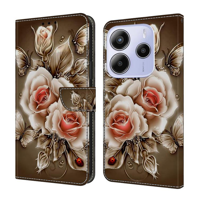 Funda para teléfono de cuero vegano pintado con efecto cristal, For Redmi 15 5G / 4G EU 171mm, For Redmi 15C 5G / 4G Global 171mm, For Redmi Note 14 4G 164.84mm, For Redmi Note 14 Pro+ 5G / Poco X7 5G