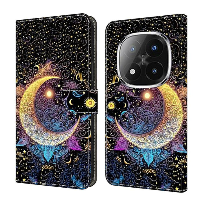 Funda para teléfono de cuero vegano pintado con efecto cristal, For Redmi Note 14 Pro 4G, For Redmi Note 14 4G 163.25mm, For Redmi Note 14 5G, For Redmi Note 14 Pro 5G