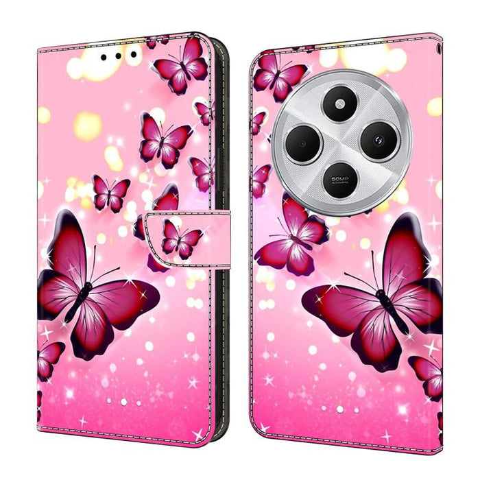 Funda para teléfono de cuero vegano pintado con efecto cristal, For Redmi Note 14 Pro 5G, For Redmi 14C 4G, For Redmi 13C 4G / 5G, For Redmi K70E / Poco X6 Pro