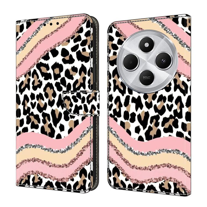 Funda para teléfono de cuero vegano pintado con efecto cristal, For Redmi Note 14 Pro 5G, For Redmi 14C 4G, For Redmi 13C 4G / 5G, For Redmi K70E / Poco X6 Pro