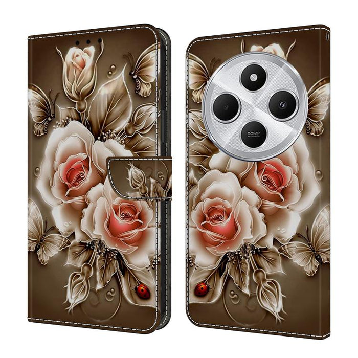 Funda para teléfono de cuero vegano pintado con efecto cristal, For Redmi Note 14 Pro 5G, For Redmi 14C 4G, For Redmi 13C 4G / 5G, For Redmi K70E / Poco X6 Pro
