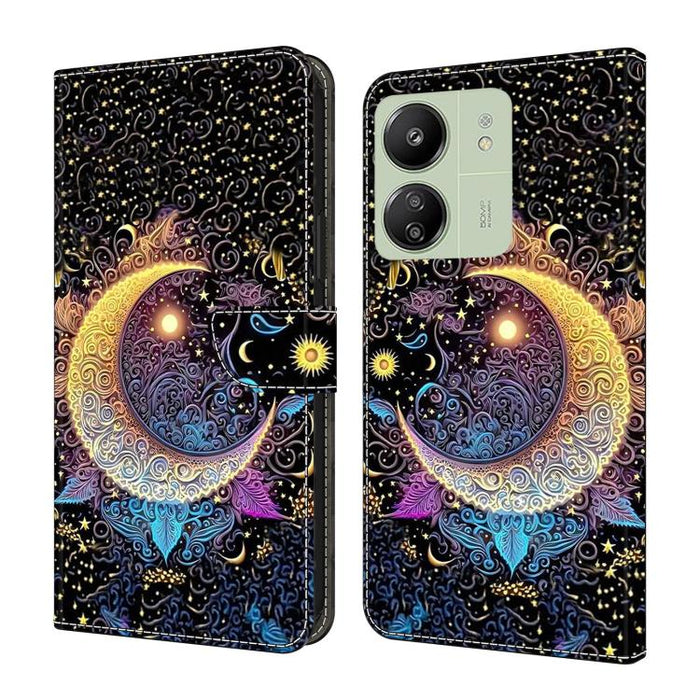 Funda para teléfono de cuero vegano pintado con efecto cristal, For Redmi Note 14 Pro 5G, For Redmi 14C 4G, For Redmi 13C 4G / 5G, For Redmi K70E / Poco X6 Pro