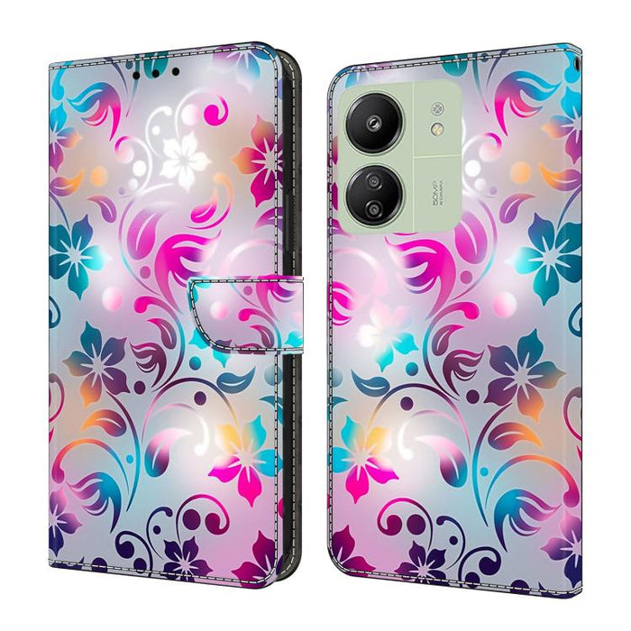Funda para teléfono de cuero vegano pintado con efecto cristal, For Redmi Note 14 Pro 5G, For Redmi 14C 4G, For Redmi 13C 4G / 5G, For Redmi K70E / Poco X6 Pro