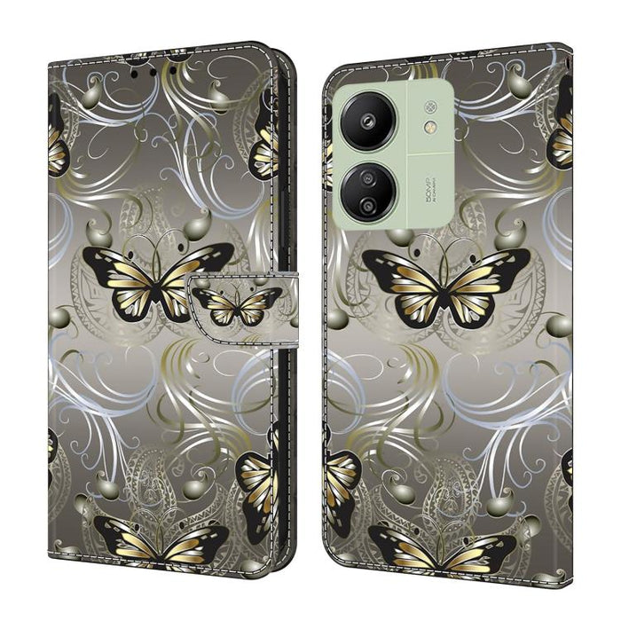 Funda para teléfono de cuero vegano pintado con efecto cristal, For Redmi Note 14 Pro 5G, For Redmi 14C 4G, For Redmi 13C 4G / 5G, For Redmi K70E / Poco X6 Pro