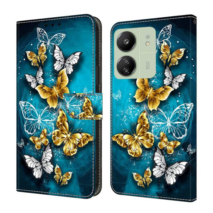 Funda para teléfono de cuero vegano pintado con efecto cristal, For Redmi Note 14 Pro 5G, For Redmi 14C 4G, For Redmi 13C 4G / 5G, For Redmi K70E / Poco X6 Pro