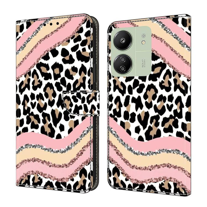 Funda para teléfono de cuero vegano pintado con efecto cristal, For Redmi Note 14 Pro 5G, For Redmi 14C 4G, For Redmi 13C 4G / 5G, For Redmi K70E / Poco X6 Pro