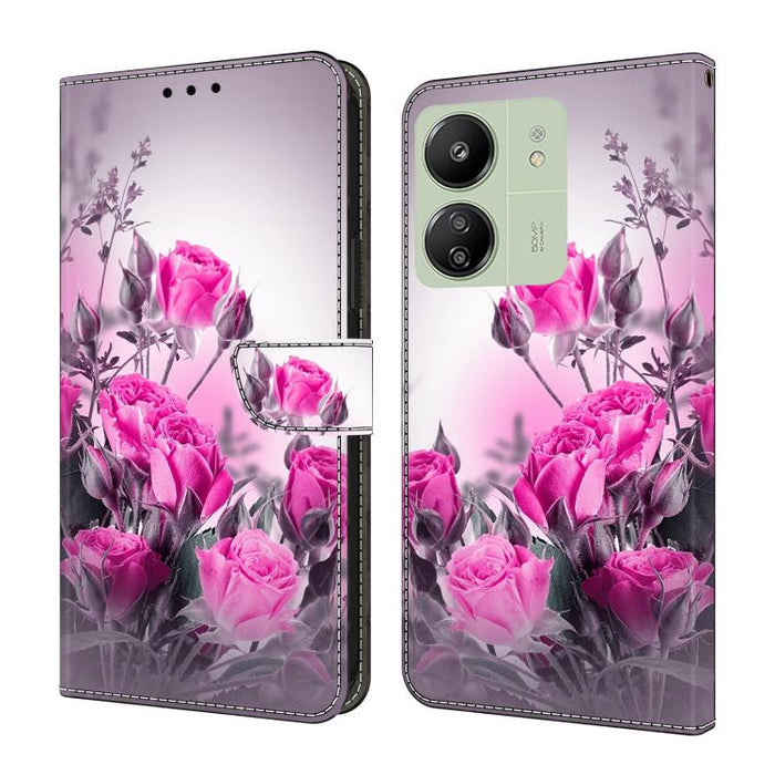 Funda para teléfono de cuero vegano pintado con efecto cristal, For Redmi Note 14 Pro 5G, For Redmi 14C 4G, For Redmi 13C 4G / 5G, For Redmi K70E / Poco X6 Pro