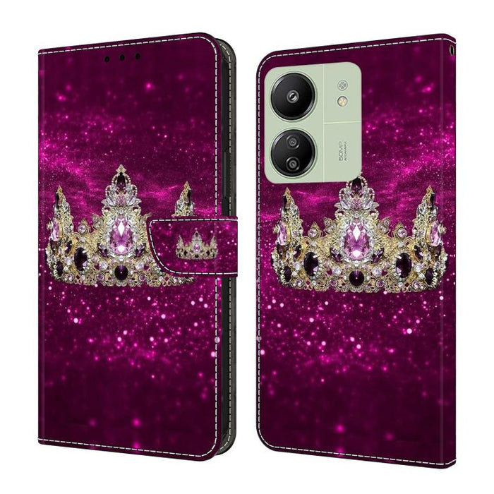 Funda para teléfono de cuero vegano pintado con efecto cristal, For Redmi Note 14 Pro 5G, For Redmi 14C 4G, For Redmi 13C 4G / 5G, For Redmi K70E / Poco X6 Pro