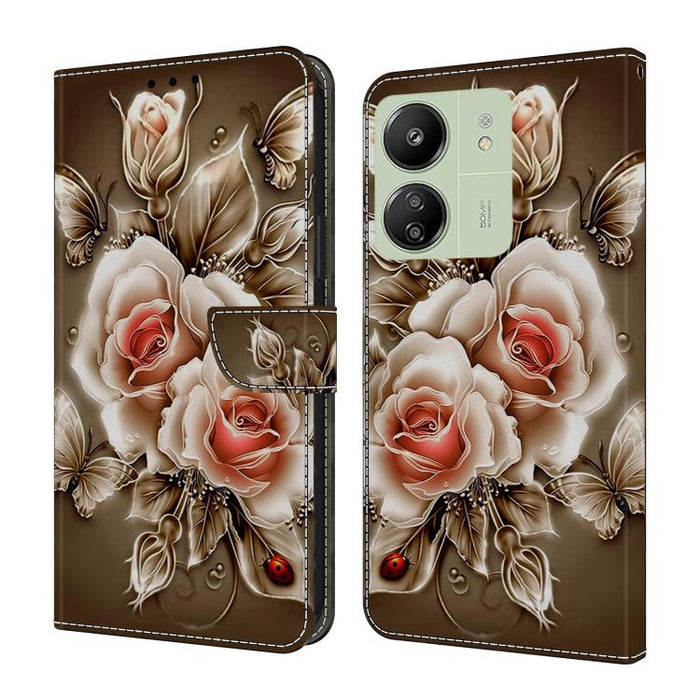 Funda para teléfono de cuero vegano pintado con efecto cristal, For Redmi Note 14 Pro 5G, For Redmi 14C 4G, For Redmi 13C 4G / 5G, For Redmi K70E / Poco X6 Pro