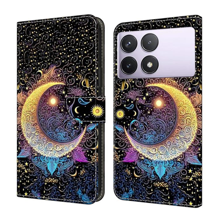 Funda para teléfono de cuero vegano pintado con efecto cristal, For Redmi Note 14 Pro 5G, For Redmi 14C 4G, For Redmi 13C 4G / 5G, For Redmi K70E / Poco X6 Pro