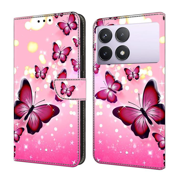 Funda para teléfono de cuero vegano pintado con efecto cristal, For Redmi Note 14 Pro 5G, For Redmi 14C 4G, For Redmi 13C 4G / 5G, For Redmi K70E / Poco X6 Pro