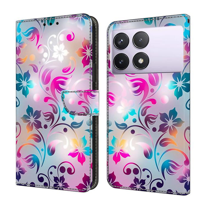 Funda para teléfono de cuero vegano pintado con efecto cristal, For Redmi Note 14 Pro 5G, For Redmi 14C 4G, For Redmi 13C 4G / 5G, For Redmi K70E / Poco X6 Pro