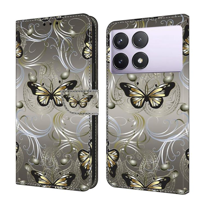 Funda para teléfono de cuero vegano pintado con efecto cristal, For Redmi Note 14 Pro 5G, For Redmi 14C 4G, For Redmi 13C 4G / 5G, For Redmi K70E / Poco X6 Pro
