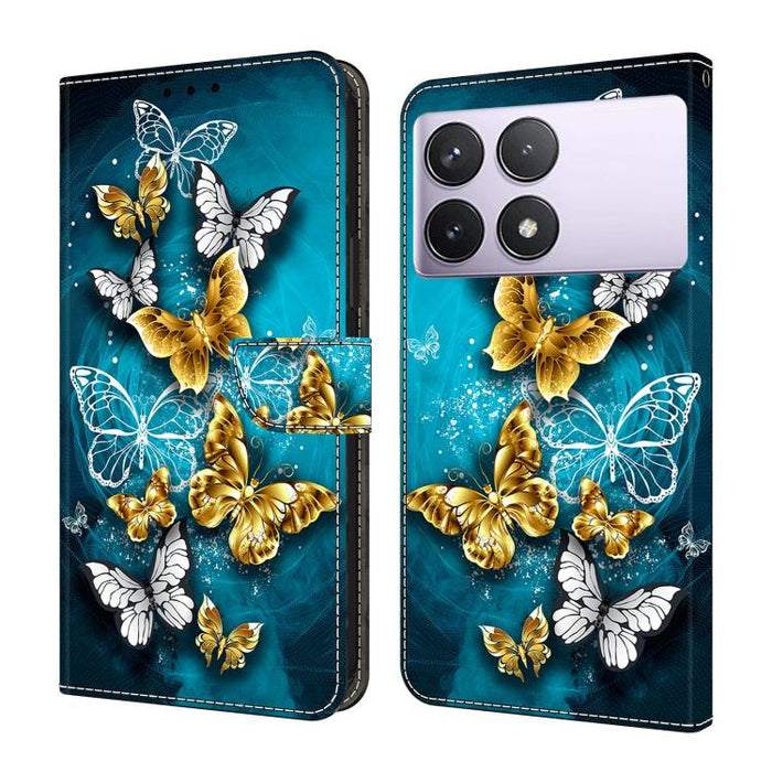 Funda para teléfono de cuero vegano pintado con efecto cristal, For Redmi Note 14 Pro 5G, For Redmi 14C 4G, For Redmi 13C 4G / 5G, For Redmi K70E / Poco X6 Pro