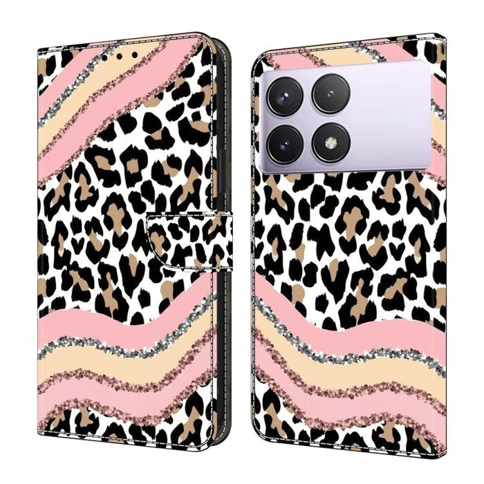 Funda para teléfono de cuero vegano pintado con efecto cristal, For Redmi Note 14 Pro 5G, For Redmi 14C 4G, For Redmi 13C 4G / 5G, For Redmi K70E / Poco X6 Pro