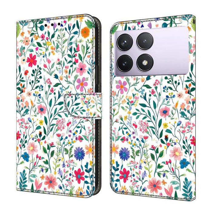 Funda para teléfono de cuero vegano pintado con efecto cristal, For Redmi Note 14 Pro 5G, For Redmi 14C 4G, For Redmi 13C 4G / 5G, For Redmi K70E / Poco X6 Pro