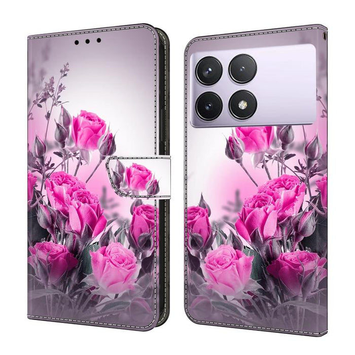 Funda para teléfono de cuero vegano pintado con efecto cristal, For Redmi Note 14 Pro 5G, For Redmi 14C 4G, For Redmi 13C 4G / 5G, For Redmi K70E / Poco X6 Pro