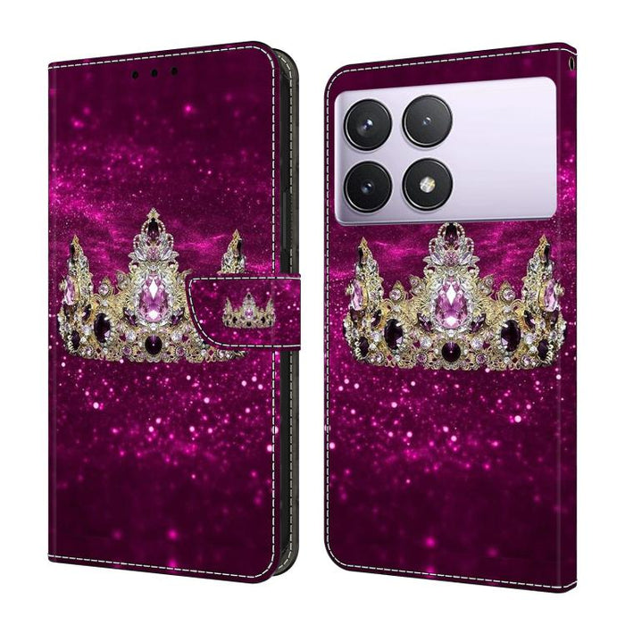 Funda para teléfono de cuero vegano pintado con efecto cristal, For Redmi Note 14 Pro 5G, For Redmi 14C 4G, For Redmi 13C 4G / 5G, For Redmi K70E / Poco X6 Pro