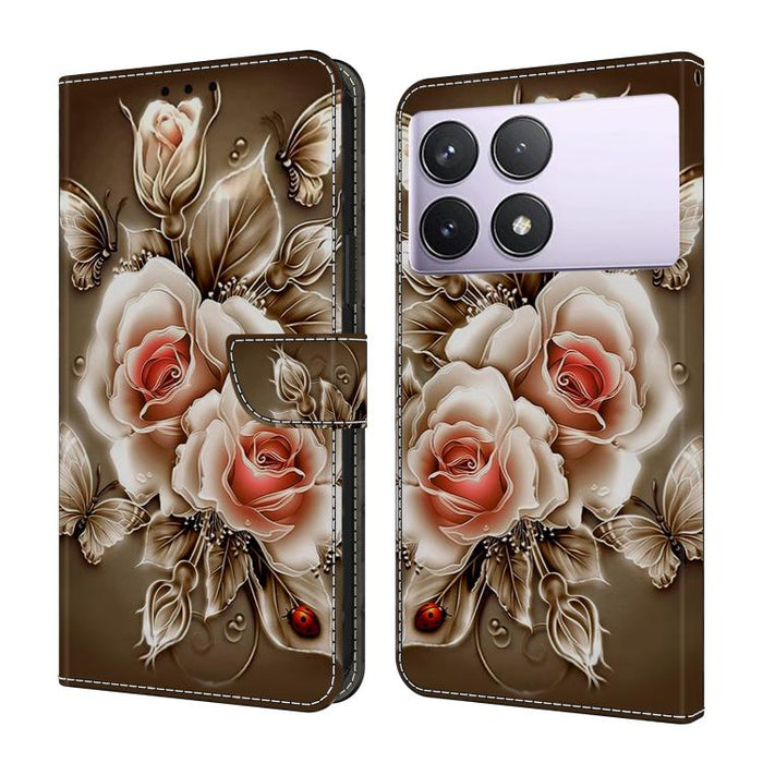 Funda para teléfono de cuero vegano pintado con efecto cristal, For Redmi Note 14 Pro 5G, For Redmi 14C 4G, For Redmi 13C 4G / 5G, For Redmi K70E / Poco X6 Pro