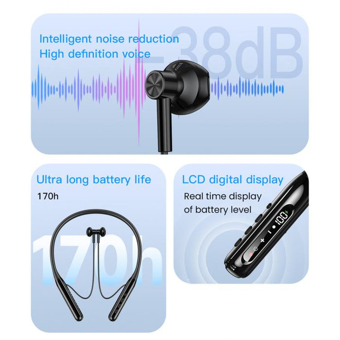 Auriculares deportivos Bluetooth con banda magnética para el cuello TOTU BE-5-SP con batería de larga duración de 500 mAh, BE-5-SP