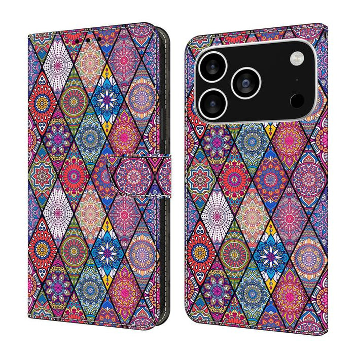 Funda para teléfono de cuero vegano pintado con efecto cristal, For iPhone 17e / 16e, For iPhone 17 Pro Max, For iPhone 17 Pro, For iPhone 17