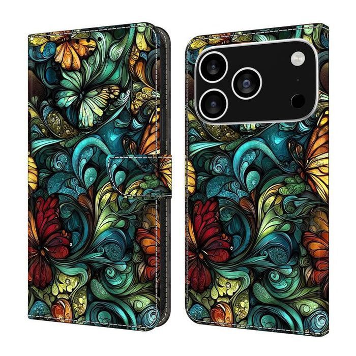 Funda para teléfono de cuero vegano pintado con efecto cristal, For iPhone 17e / 16e, For iPhone 17 Pro Max, For iPhone 17 Pro, For iPhone 17