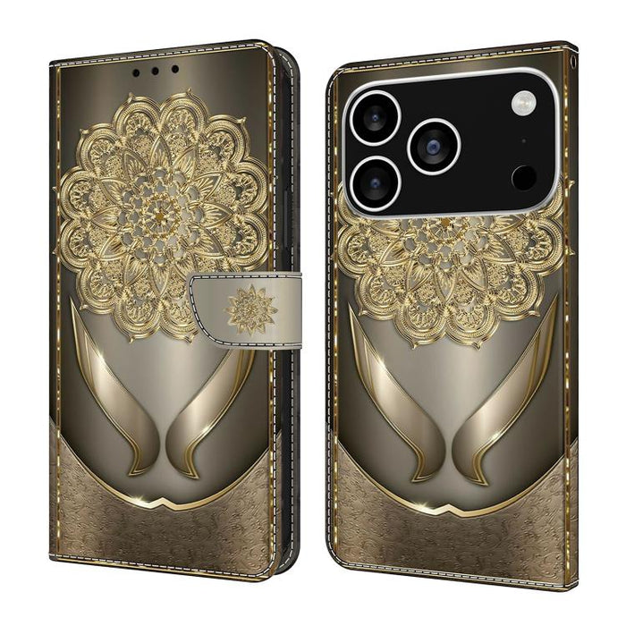 Funda para teléfono de cuero vegano pintado con efecto cristal, For iPhone 17e / 16e, For iPhone 17 Pro Max, For iPhone 17 Pro, For iPhone 17