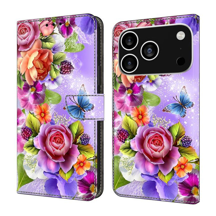 Funda para teléfono de cuero vegano pintado con efecto cristal, For iPhone 17e / 16e, For iPhone 17 Pro Max, For iPhone 17 Pro, For iPhone 17