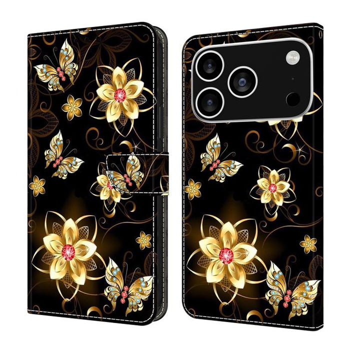Funda para teléfono de cuero vegano pintado con efecto cristal, For iPhone 17e / 16e, For iPhone 17 Pro Max, For iPhone 17 Pro, For iPhone 17