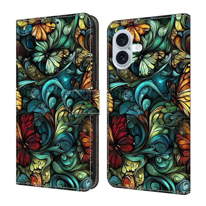Funda para teléfono de cuero vegano pintado con efecto cristal, For iPhone 17e / 16e, For iPhone 17 Pro Max, For iPhone 17 Pro, For iPhone 17