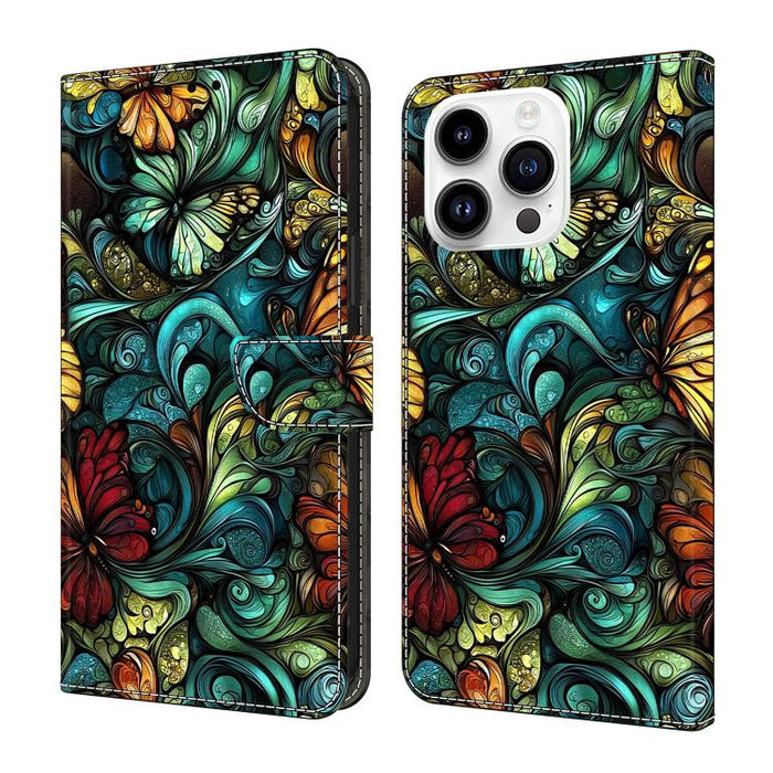 Funda para teléfono de cuero vegano pintado con efecto cristal, For iPhone 16, For iPhone 15 Pro Max, For iPhone 15 Pro