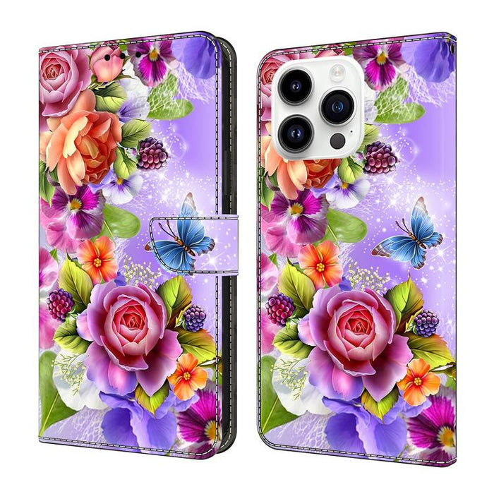 Funda para teléfono de cuero vegano pintado con efecto cristal, For iPhone 16, For iPhone 15 Pro Max, For iPhone 15 Pro